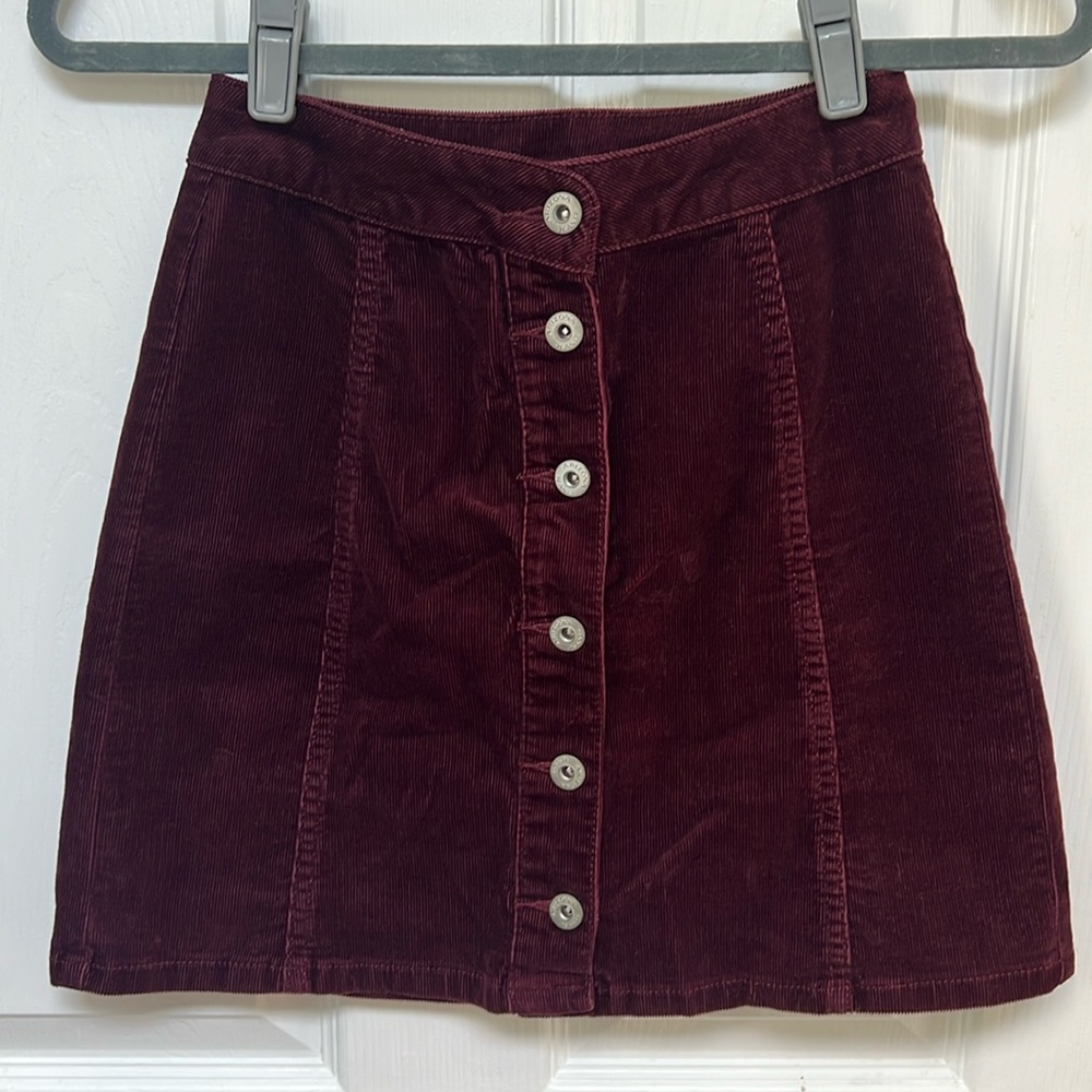 Burgundy corduroy mini skirt